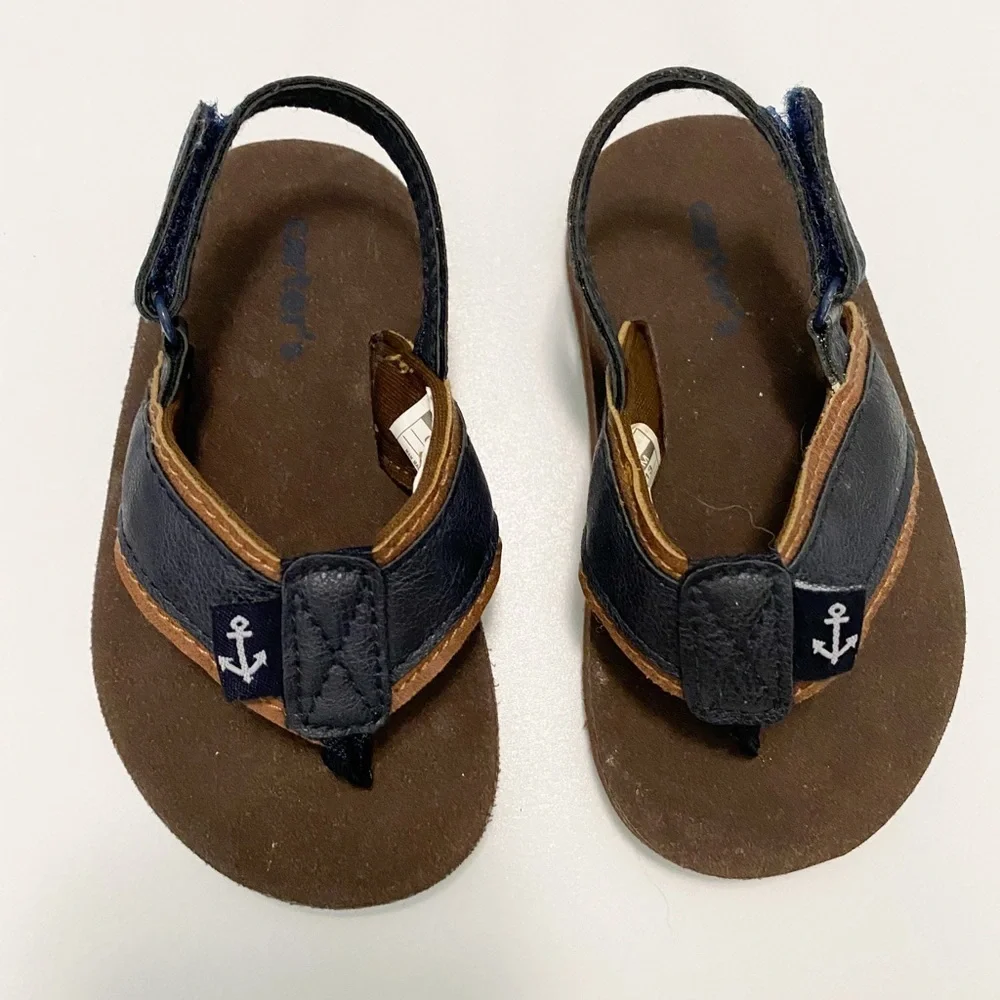 Carters Darius‎ Toddler Flip Flops Brown Navy Anchor Sandals V_CS21U06H Size 6